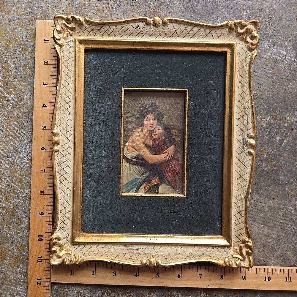 VTG Gold-Toned Neo-Classical Mother Child‎ Print 1780s Mini Velvet 9x11 Mexico